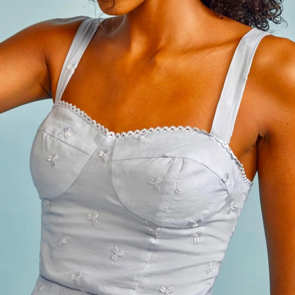 NEW REFORMATION BLUE EMBROIDERED COTTON MINI DRESS - Picture 3 of 10